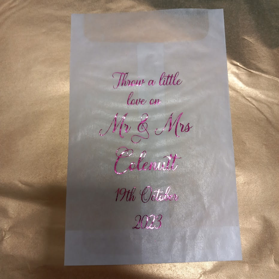 Biodegradable Wedding Glassine Bags with personal message