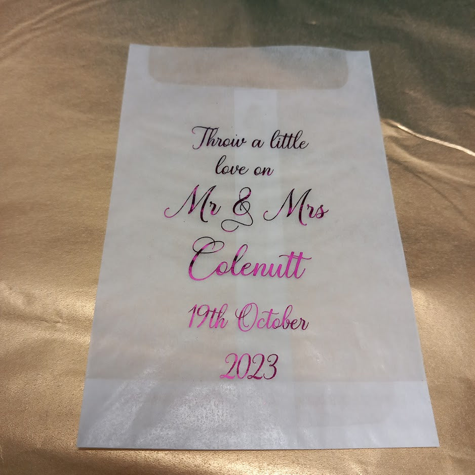 Biodegradable Wedding Glassine Bags with personal message