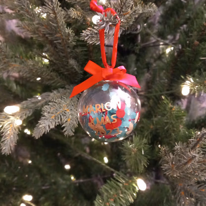 Christmas Bauble with message personalised - Gold and Green Holly with Red Berries