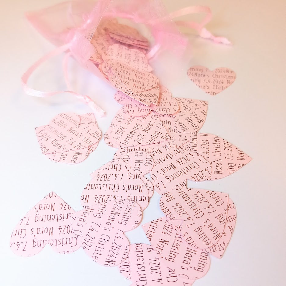 Personalised Table Confetti - Christening, Communion, Confirmation, Wedding, Birthday, Baby Shower, Hen Night  - Red with Pale Pink writing