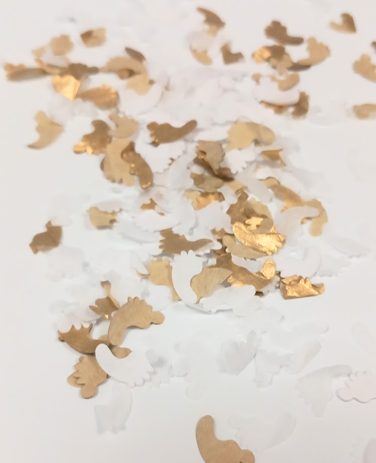 Biodegradable Baby Shower Baby Feet Confetti - White and Gold