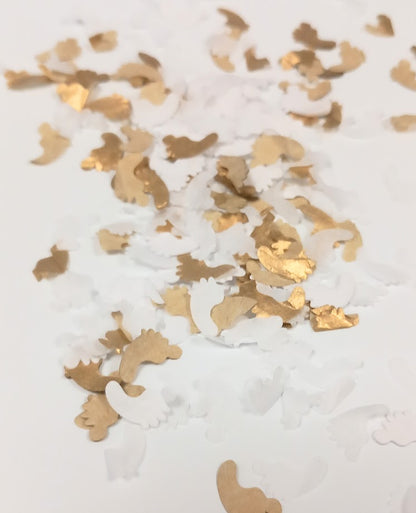 Biodegradable Baby Shower Baby Feet Confetti - White and Gold