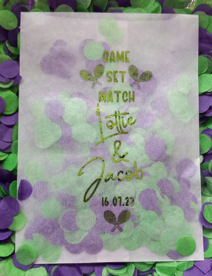 Biodegradable Wedding Confetti Bags - Tennis Theme - Dark Purple and Apple Green