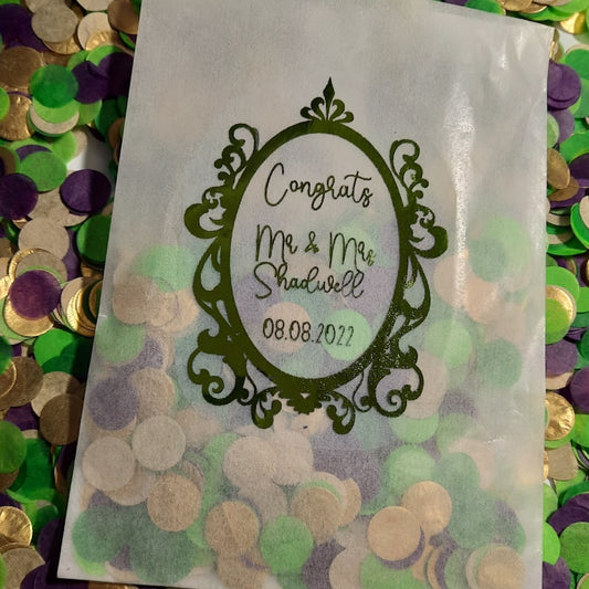 Biodegradable Wedding Confetti Glassine Bags - The Diana - Princess Frame Congrats Mr and Mrs