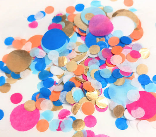 Biodegradable Tissue Paper Wedding Confetti -  Fuchsia Pink, Aqua Blue, Gold, White, Burnt Orange, Mid Blue