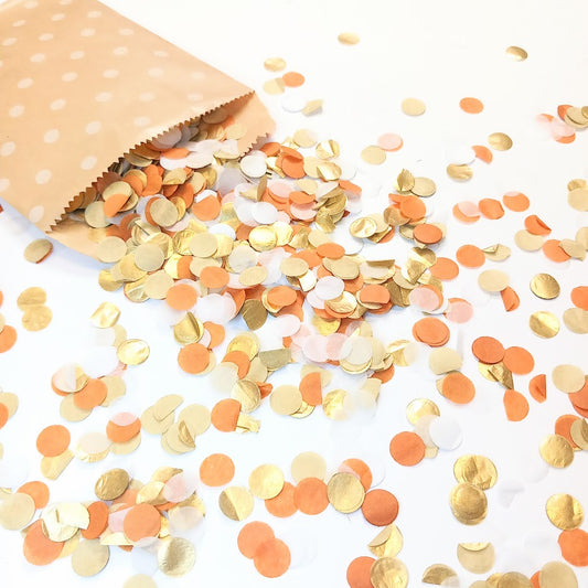 Biodegradable Tissue Paper Wedding Confetti - Burnt Orange, White and Gold