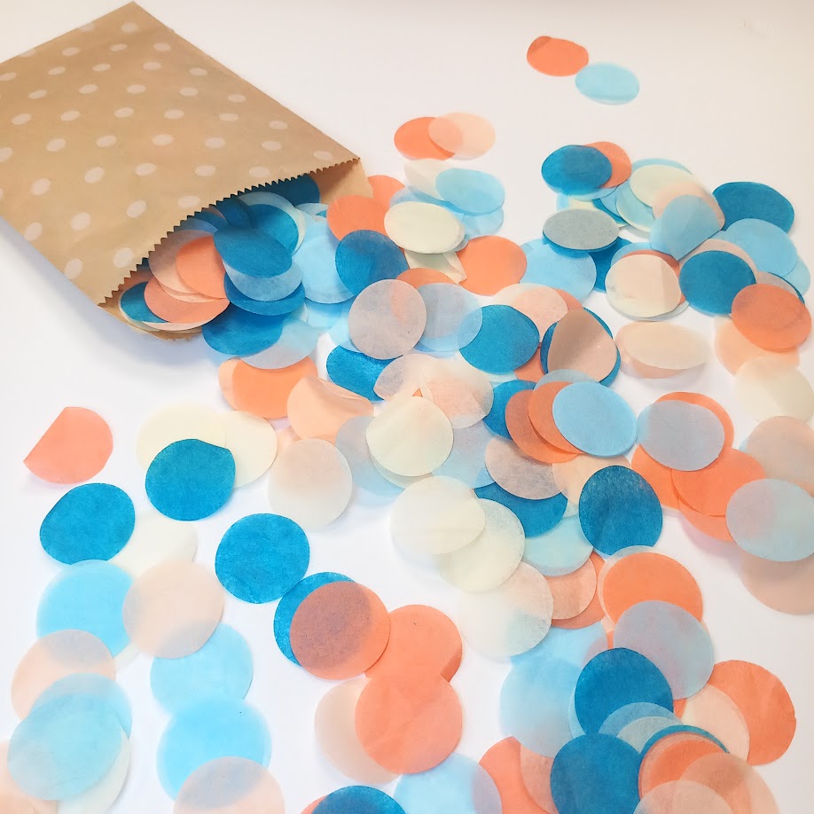 Biodegradable Wedding Confetti -  Teal Blue, Pale Blue, Ivory, Coral, Peach