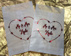 Biodegradable Wedding Glassine Bags with personal message