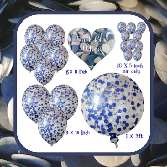 Confetti Filled Balloons with Free Ribbon - Dark Blue and White