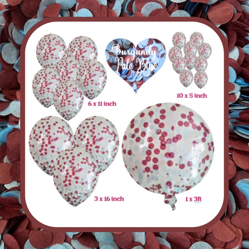 Biodegradable Confetti Filled Football Balloons - Pale Blue and Burgundy